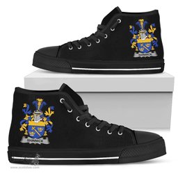 Irish Shinnick Coat of Arms Family Crest Ireland High Top Shoes (Women's/Men's) Black/ White Irish Shoes