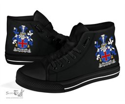 Irish Pendleton Coat of Arms Family Crest Ireland High Top Shoes (Women's/Men's) Black/ White Irish Shoes