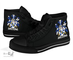 Irish Smith or Smyth Coat of Arms Family Crest Ireland High Top Shoes (Women's/Men's) Black/ White Irish Shoes