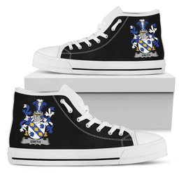 Irish Smith or Smyth Coat of Arms Family Crest Ireland High Top Shoes (Women's/Men's) Black/ White Irish Shoes