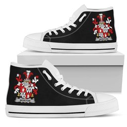 Irish Morton Coat of Arms Family Crest Ireland High Top Shoes (Women's/Men's) Black/ White Irish Shoes