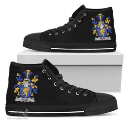 Irish Read Coat of Arms Family Crest Ireland High Top Shoes (Women's/Men's) Black/ White Irish Shoes