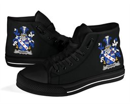 Irish Tarpey Coat of Arms Family Crest Ireland High Top Shoes (Women's/Men's) Black/ White Irish Shoes