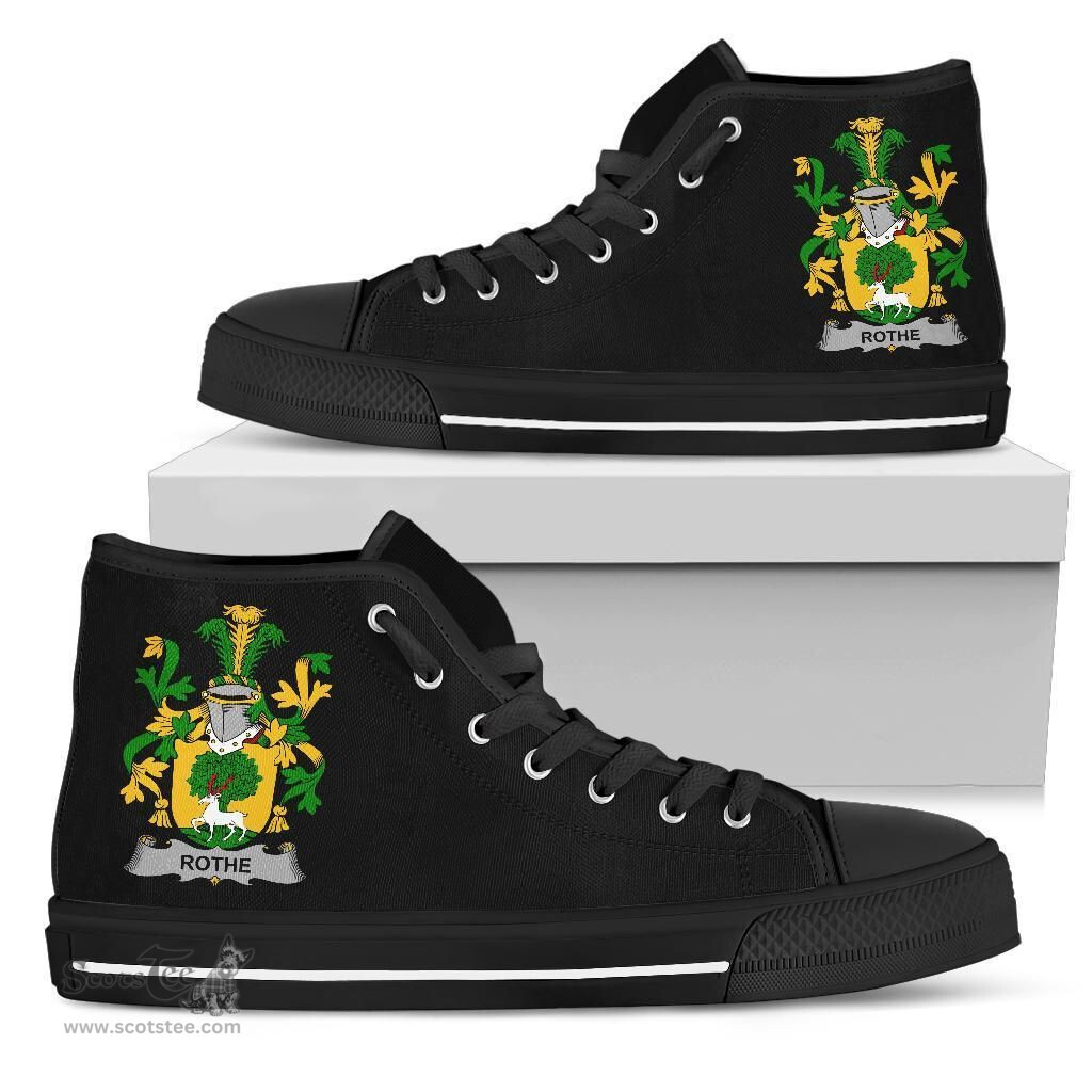 Irish Rothe Coat of Arms Family Crest Ireland High Top Shoes (Women's/Men's) Black/ White Irish Shoes