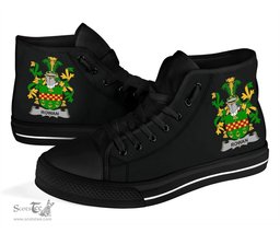 Irish Rowan Coat of Arms Family Crest Ireland High Top Shoes (Women's/Men's) Black/ White Irish Shoes