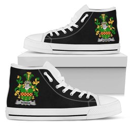 Irish Rowan Coat of Arms Family Crest Ireland High Top Shoes (Women's/Men's) Black/ White Irish Shoes
