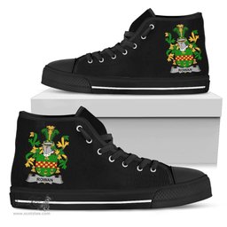 Irish Rowan Coat of Arms Family Crest Ireland High Top Shoes (Women's/Men's) Black/ White Irish Shoes