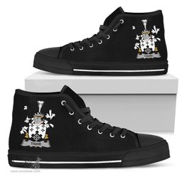 Irish Tighe or O'Teague Coat of Arms Family Crest Ireland High Top Shoes (Women's/Men's) Black/ White Irish Shoes