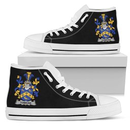 Irish Tomkins Coat of Arms Family Crest Ireland High Top Shoes (Women's/Men's) Black/ White Irish Shoes