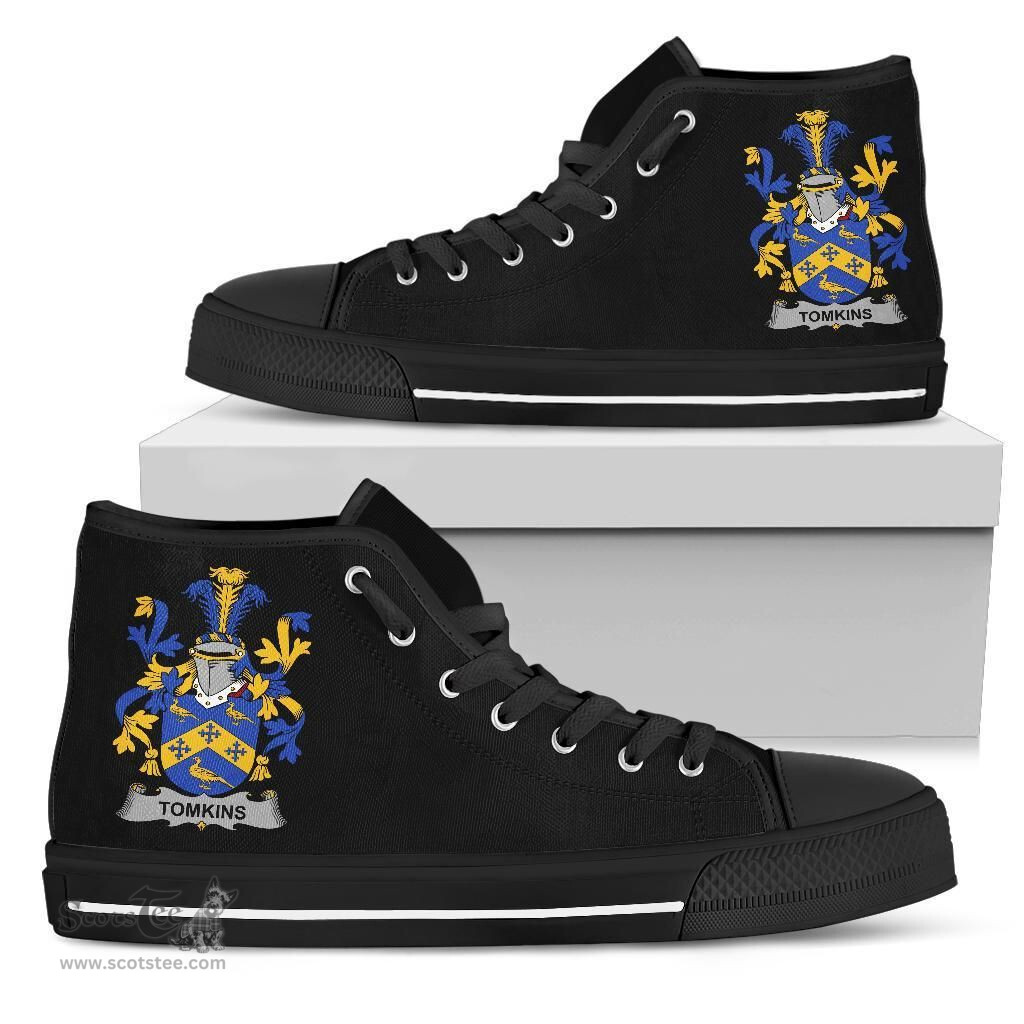 Irish Tomkins Coat of Arms Family Crest Ireland High Top Shoes (Women's/Men's) Black/ White Irish Shoes