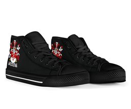 Irish Thacker Coat of Arms Family Crest Ireland High Top Shoes (Women's/Men's) Black/ White Irish Shoes