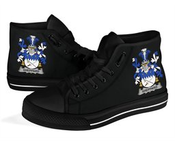 Irish Sheppard Coat of Arms Family Crest Ireland High Top Shoes (Women's/Men's) Black/ White Irish Shoes