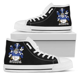 Irish Sheppard Coat of Arms Family Crest Ireland High Top Shoes (Women's/Men's) Black/ White Irish Shoes