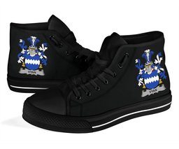 Irish Vyan Coat of Arms Family Crest Ireland High Top Shoes (Women's/Men's) Black/ White Irish Shoes