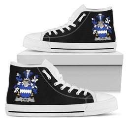 Irish Vyan Coat of Arms Family Crest Ireland High Top Shoes (Women's/Men's) Black/ White Irish Shoes
