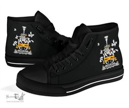 Irish Rafferty or O'Rafferty Coat of Arms Family Crest Ireland High Top Shoes (Women's/Men's) Black/ White Irish Shoes