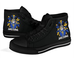 Irish Wall Coat of Arms Family Crest Ireland High Top Shoes (Women's/Men's) Black/ White Irish Shoes