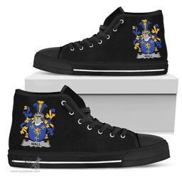 Irish Wall Coat of Arms Family Crest Ireland High Top Shoes (Women's/Men's) Black/ White Irish Shoes