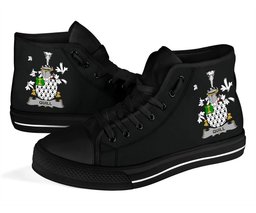 Irish Quill Coat of Arms Family Crest Ireland High Top Shoes (Women's/Men's) Black/ White Irish Shoes