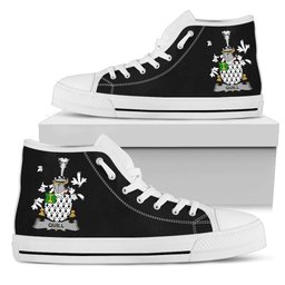 Irish Quill Coat of Arms Family Crest Ireland High Top Shoes (Women's/Men's) Black/ White Irish Shoes