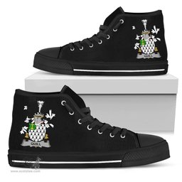 Irish Quill Coat of Arms Family Crest Ireland High Top Shoes (Women's/Men's) Black/ White Irish Shoes