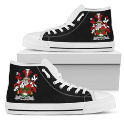 Irish Owens Coat of Arms Family Crest Ireland High Top Shoes (Women's/Men's) Black/ White Irish Shoes