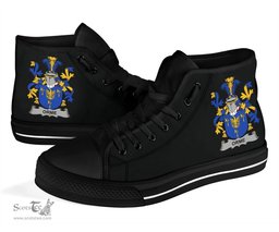 Irish Orme Coat of Arms Family Crest Ireland High Top Shoes (Women's/Men's) Black/ White Irish Shoes