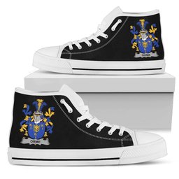 Irish Orme Coat of Arms Family Crest Ireland High Top Shoes (Women's/Men's) Black/ White Irish Shoes