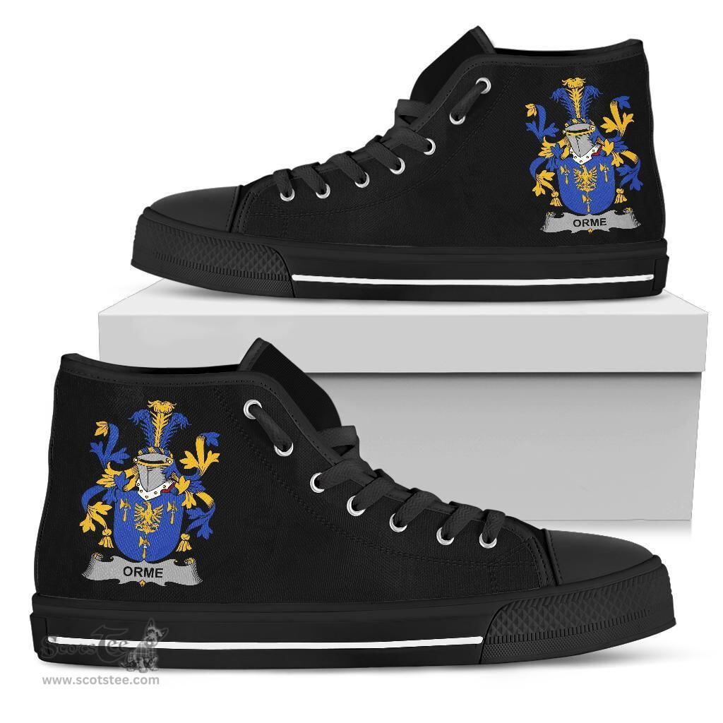 Irish Orme Coat of Arms Family Crest Ireland High Top Shoes (Women's/Men's) Black/ White Irish Shoes