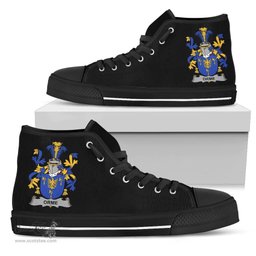 Irish Orme Coat of Arms Family Crest Ireland High Top Shoes (Women's/Men's) Black/ White Irish Shoes