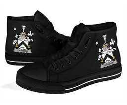 Irish Thunder Coat of Arms Family Crest Ireland High Top Shoes (Women's/Men's) Black/ White Irish Shoes