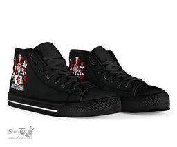 Irish Whitten Coat of Arms Family Crest Ireland High Top Shoes (Women's/Men's) Black/ White Irish Shoes