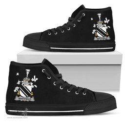 Irish Whitfield Coat of Arms Family Crest Ireland High Top Shoes (Women's/Men's) Black/ White Irish Shoes