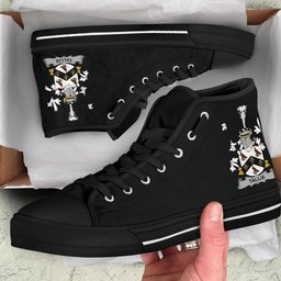 Irish Tallis Coat of Arms Family Crest Ireland High Top Shoes (Women's/Men's) Black/ White Irish Shoes