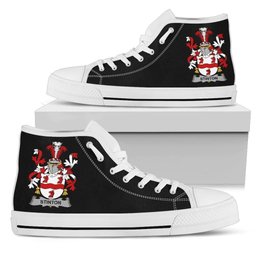 Irish Stinton Coat of Arms Family Crest Ireland High Top Shoes (Women's/Men's) Black/ White Irish Shoes