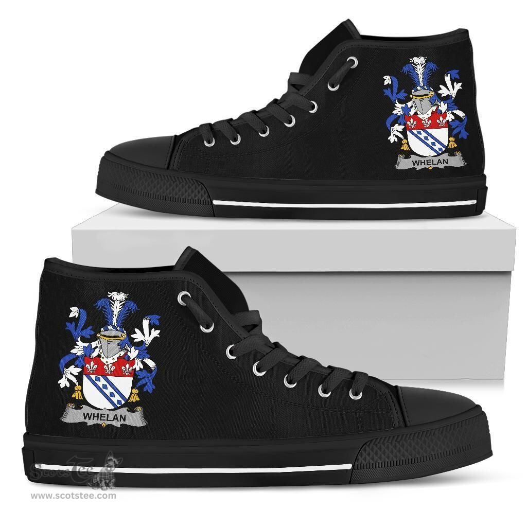 Irish Whelan Coat of Arms Family Crest Ireland High Top Shoes (Women's/Men's) Black/ White Irish Shoes