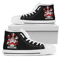 Irish Touchet Coat of Arms Family Crest Ireland High Top Shoes (Women's/Men's) Black/ White Irish Shoes