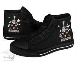 Irish Woodford Coat of Arms Family Crest Ireland High Top Shoes (Women's/Men's) Black/ White Irish Shoes