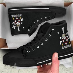 Irish Woodford Coat of Arms Family Crest Ireland High Top Shoes (Women's/Men's) Black/ White Irish Shoes