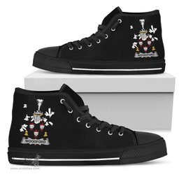Irish Woodford Coat of Arms Family Crest Ireland High Top Shoes (Women's/Men's) Black/ White Irish Shoes