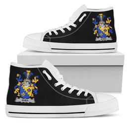 Irish Shea or O'Shee Coat of Arms Family Crest Ireland High Top Shoes (Women's/Men's) Black/ White Irish Shoes