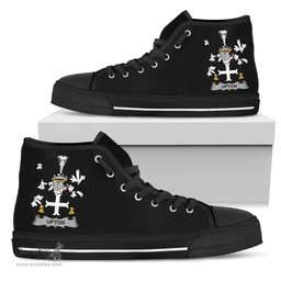 Irish Upton Coat of Arms Family Crest Ireland High Top Shoes (Women's/Men's) Black/ White Irish Shoes