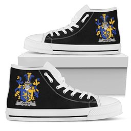 Irish Orpen Coat of Arms Family Crest Ireland High Top Shoes (Women's/Men's) Black/ White Irish Shoes