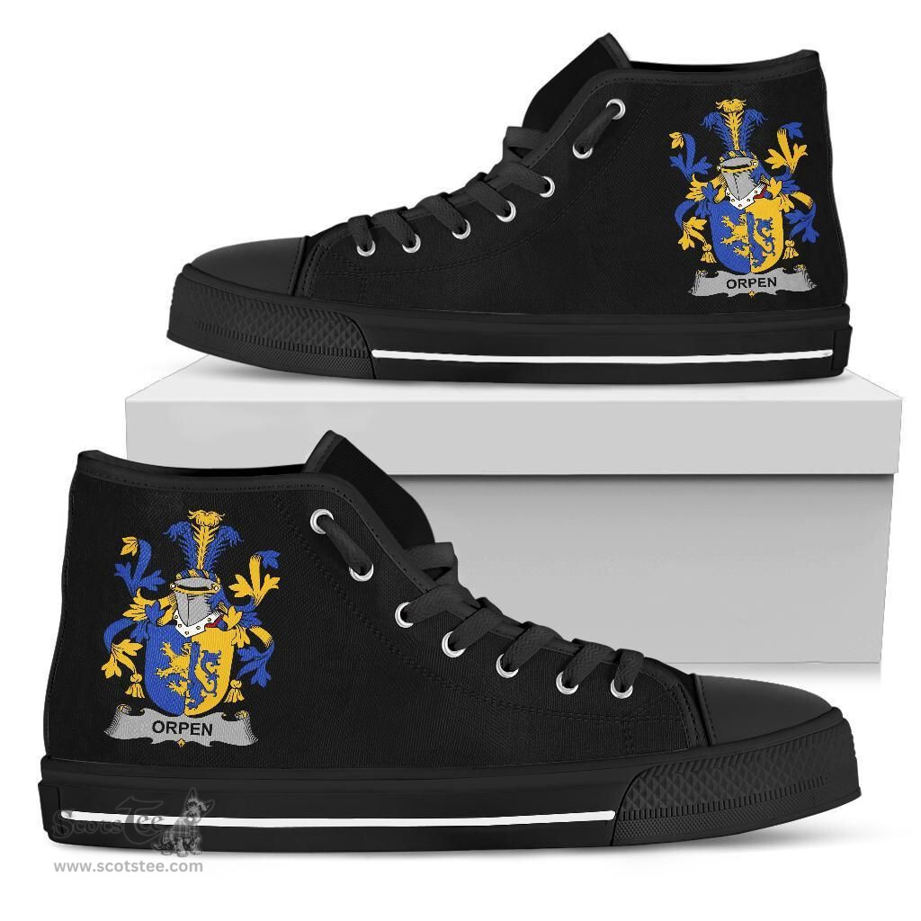 Irish Orpen Coat of Arms Family Crest Ireland High Top Shoes (Women's/Men's) Black/ White Irish Shoes