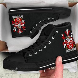 Irish Wheeler Coat of Arms Family Crest Ireland High Top Shoes (Women's/Men's) Black/ White Irish Shoes
