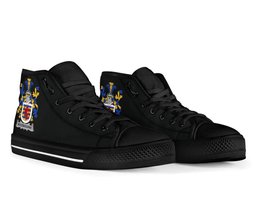 Irish Woodbourne Coat of Arms Family Crest Ireland High Top Shoes (Women's/Men's) Black/ White Irish Shoes