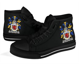 Irish Woodbourne Coat of Arms Family Crest Ireland High Top Shoes (Women's/Men's) Black/ White Irish Shoes
