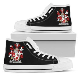 Irish Riordan or O'Rearden Coat of Arms Family Crest Ireland High Top Shoes (Women's/Men's) Black/ White Irish Shoes