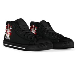 Irish Sheill or O'Sheil Coat of Arms Family Crest Ireland High Top Shoes (Women's/Men's) Black/ White Irish Shoes
