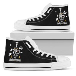 Irish Penne or Penn Coat of Arms Family Crest Ireland High Top Shoes (Women's/Men's) Black/ White Irish Shoes